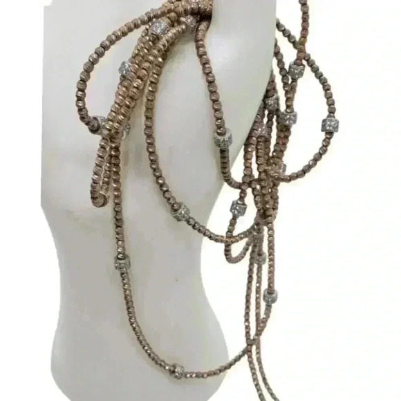 Lisa Robertson 18k Gold On 925 Sterling Silver Necklace Rhinestone Beads Long - Picture 11 of 15